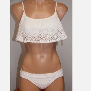 NWT Roxy Swimsuit 2 piece Bikini Set Crochet WBS0 Flutter top